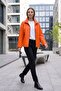 Orange Alara Zippered Perforated Patterned Women's Genuine Leather Coat with Pockets - 4