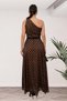 One Shoulder Detail Long Evening Dress - Gold Polka Dot Women's Evening Dress Women's Dress 042 - 3