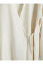Beige Double-Breasted Collar Linen Blend Women's Kimono - 3