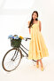 Yellow Gingham Square Collar Midi Dress with Ruffle Detail at the Hem - 8