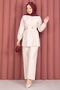 Belde Brooch Detailed Adjustable Pants Double Suit Set Beige - 4