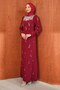 Burgundy Stone Fish Model Evening Dress - 4