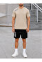 Men's Gym Rline Stripe Design Printed Double Bottom Top Summer Black White Shorts Set - 3