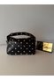 Women's Black Studded Handbag with Troc Detail, Baguette Shoulder Bag, Soft Leather Look Stylish Bag - 6