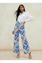High Waist Geometric Print Viscose Wide Leg Pants - 3