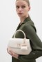 White Women's Hand and Shoulder Bag with Flap Cover, Gold Logo Detail, Stylish Design