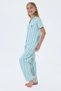 Girl's Licensed Uspa Short Sleeve Shirt Model Water Green Striped Pajama Set - 2