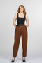 Women's Summer Brown Monsere Elastic Waist High Waist Narrow Leg Pants Stylish Daily Comfortable 30375