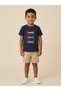 Navy Blue Lettered T-Shirt Light Brown Shorts Boys' Set