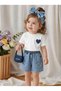 Girl's Heart Detailed Shorts and White T-Shirt 2-Piece Set |   Summer Combination Stylish Holiday Set |   3-7 Years Old - 7