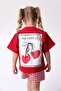 Girl's Cotton Cherry Patterned T-Shirt and Linen Woven Red Gingham Shorts Set - 2