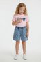 Pink Beautiful Written Embroidered Jean Shorts for Girls 2-Piece Set 24059 - 3