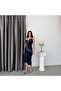 Navy Blue Stone Embroidered Strapless Midi Evening Dress - 2