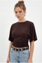Women's Coffee Color Waist-Fitted Wide Sleeve Natural Viscose Blouse 60286902 - 2