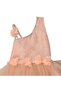 Girl's Salmon Single Sleeve Rose Glitter Evening Dress - 5