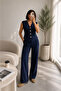 Crep Women's Gold Buttoned Modal Vest Pants Set Navy Blue - 6
