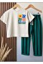 Boy's Tropicoast Themed Back-Printed T-Shirt and Striped Pants Set - 4