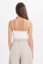 Women's Slim Fit, Slim Straps, Lace Detailed, Lycra Ecru Crop Tank Top - 9