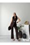 Women's Gold Buttoned Belted Vest Fabric Trousers Set - 5