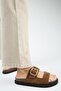Regina Women's Genuine Leather Double Strap Single Buckle Tan Slippers - 7