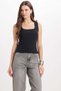 Women's Slim Fit Square Neck Cotton Black Crop Tank Top with Straps - 3