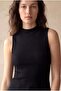 Women's Regular Fit High Neck Cotton / Elastane Sleeveless Black Ribbed T-Shirt Sofia - 3