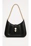 Black Leather Look Gold Color Chain Strap Women's Shoulder Bag with Snake Figure Detail