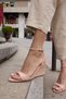 Cora Women's Powder Patent Leather Padded Heel Sandals - 7