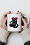 330ml B Printed White Ceramic Mug Cup with Cute Cat Drinking Coffee Design - 5