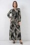 Women's Shirt Collar, Gathered Waist, Patterned Viscose Black Hijab Dress - 6