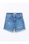 Trendlucky Women's Boyfriend Fit Ripped Detailed Jean Shorts with a Difference in Color - 5