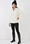 Women's Stand Collar Zippered Oversize Jacket with Pocket Detail in Beige - 2