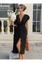 Women's Short Sleeve V-Neck Front Buttoned Wrap Midi Dress - 5