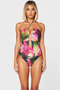 Women's Swimsuit Floral Patterned Strapless Sleeveless Capless Cut Out Detailed Regular Fit Knitted Fabric Stylish - 4