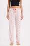 Women's regular fit classic cut viscose elastic waist bow detailed printed pink pajama bottoms - 3