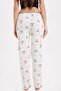 Women's regular fit classic cut viscose elastic waist bow detailed printed white pajama bottoms - 8