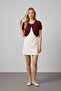 Vurta Slim Fit Oval Hem Stylish Buttoned Openwork Patterned Short Sleeve Short Women's Cardigan & Bolero - Burgundy - 5