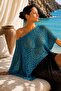 Turquoise Madonna Collar Transparent Knitwear Pareo Poncho - 2