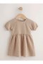 Baby Girl and Child Waffle Fabric Dress Checkered Brown - 3