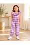 Girl's Pink Purple Plaid Ruffled Elastic Leg Capri Jumpsuit 100% Polyester (2/3/4/5 Years Old)