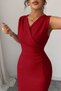 New Season Women's Sleeveless Double-Breasted Collared Waist Drawstring Detail Midi Elegant Crepe Dress - 3