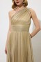 Gold Tek Kol Simli Örme Abiye Elbise - 3