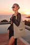 Women's Brown Milano Embroidery Mesh Model Beach, Shopper Tote Bag - 2