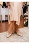 Women's Skin Cream Stone Shiny Daily Anatomical Stylish Evening Dress Short Thick Heeled Laceless Mother Shoes - 2
