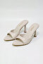 Lumia Shiny Single Strap Pointed Toe Goblet Heeled Slippers - Ecru Skin