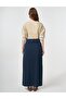100% Lyocell Button Detailed Skirt Dark Navy Blue - 4