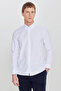 Men's White Cotton Slim Fit Narrow Cut Gant Collar Poplin Shirt - 3