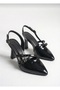 Black Patent Leather Heeled Women's Shoes - Stylish Slingback Model with Cross Straps - 5