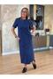 Women's Short Sleeve Crew Neck Pocket Front Slit Viscose Two Thread Midi Dress - 5