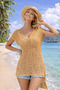Women's Camel Front and Back V-Neck Mesh Detailed Knitwear Beach Blouse Swimsuit Top Pareo - 5
